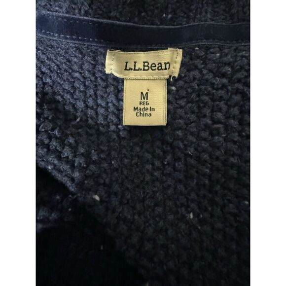 LL Bean Womens Marled Blue Cardigan Sweater Shawl Collar Cable Knit M - Picture 5 of 6